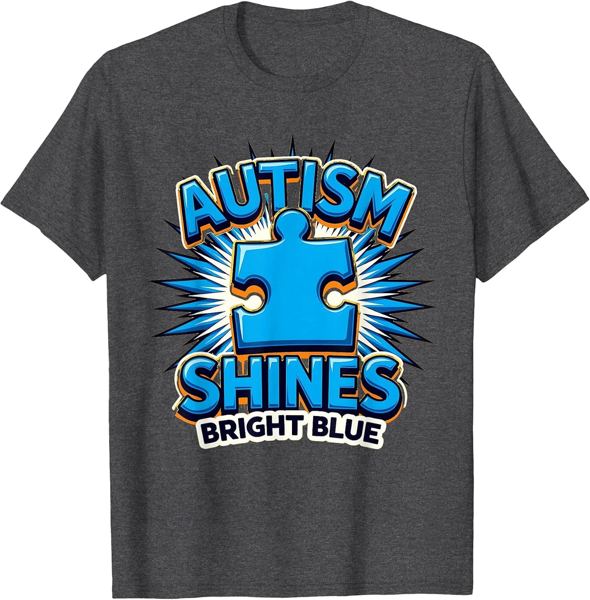 Autism Shines Bright Blue Awareness Design T-Shirt - Dark Heather Grey