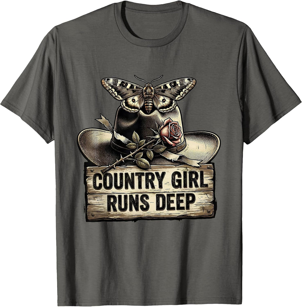 Country Girl Runs Deep Cowboy Western Design T-Shirt - Asphalt Grey