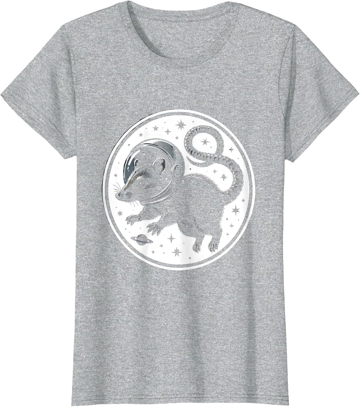 Women's Possum Astronaut Floating in Space Illustration T-Shirt - Heather Grey