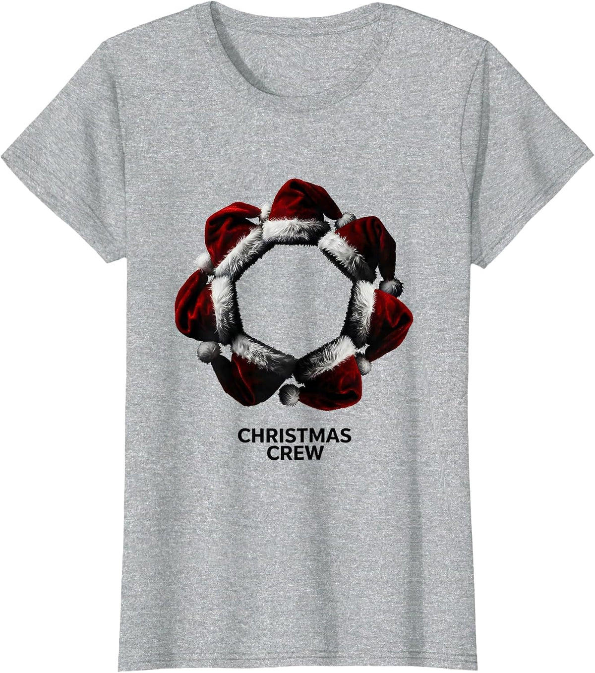 Christmas Crew Festive Family Matching Santa Hat Holiday T-Shirt - Heather Grey