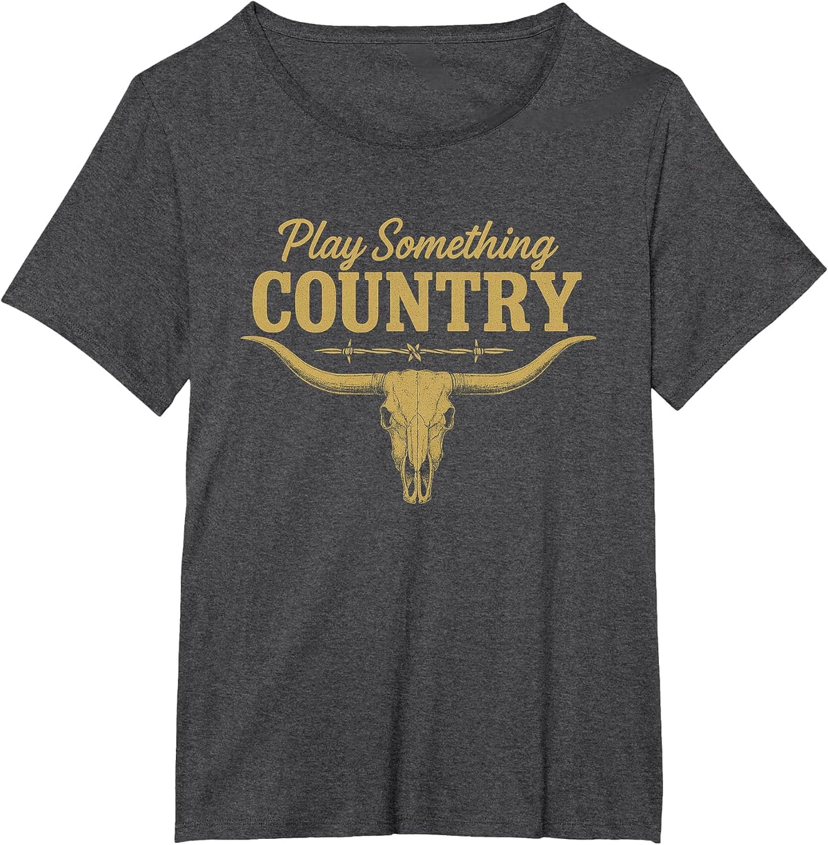 Play Something Country Music Bull Skull Southern Western T-Shirt - Dark Heather Grey