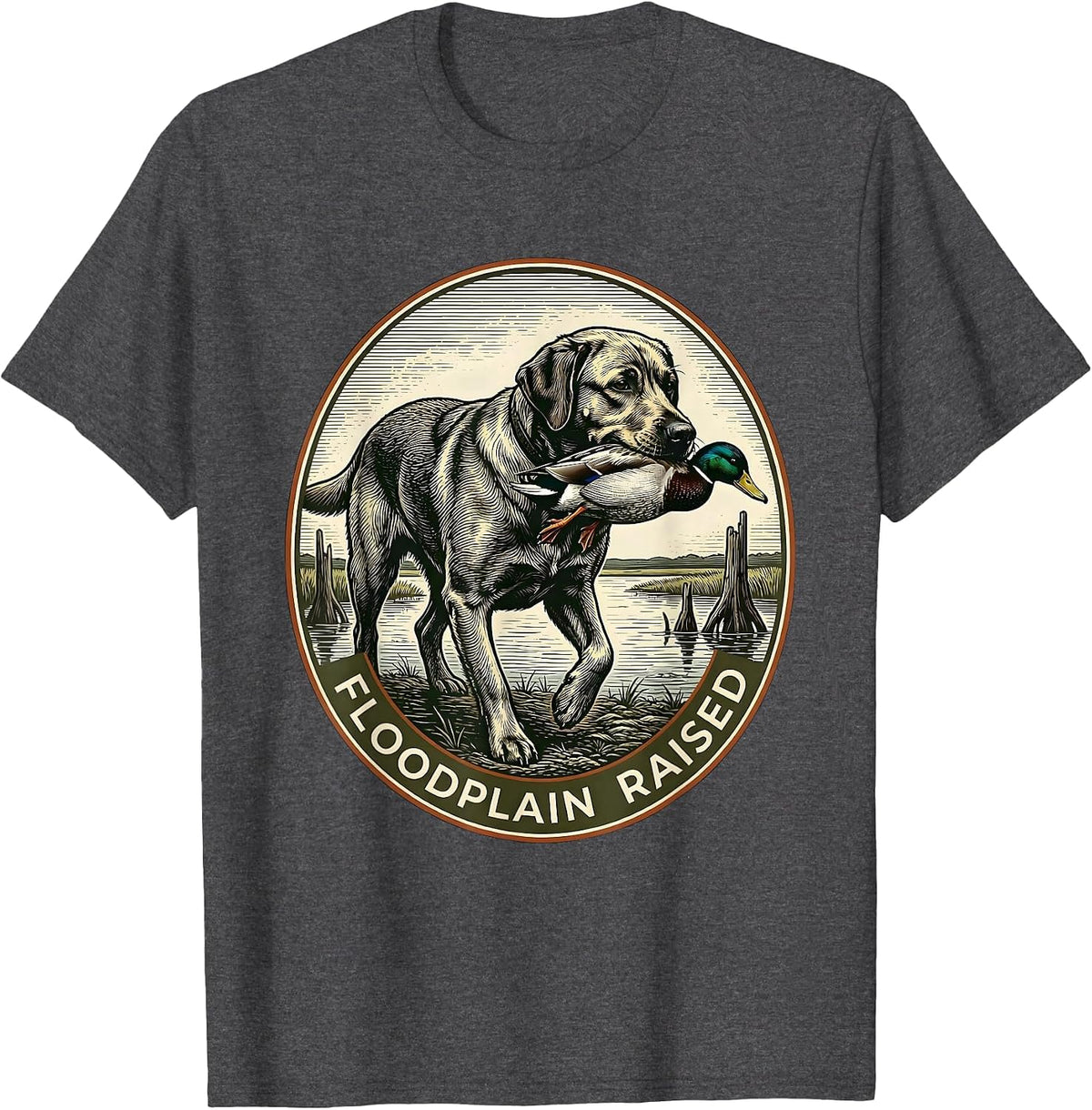 Floodplain Raised Rustic Hunting Dog Waterfowl Youth Teens T-Shirt - Dark Heather Grey