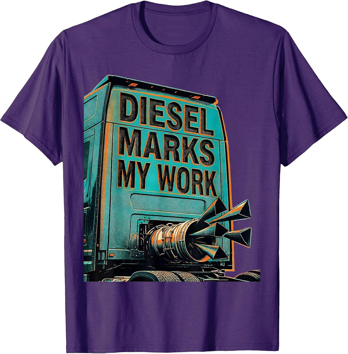 Men's Diesel Marks My Work Risograph Diesel Mechanic Trucker Humor T-Shirt - Purple