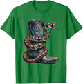 Men's Denim Cowgirl Snake Coiled Cowboy Boot Graphic T-Shirt - Kelly Green