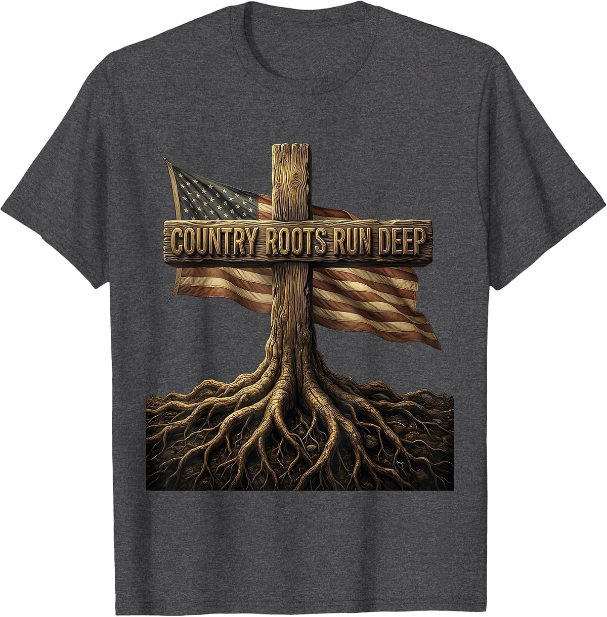 Country Roots Run Deep Girls Western Design T-Shirt - Dark Heather Grey