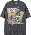 U.S.A. MAX-Heavyweight Faded Shaka Wear Oversized 7.5oz Cotton Tshirt with Biker Animals - Brown Horse