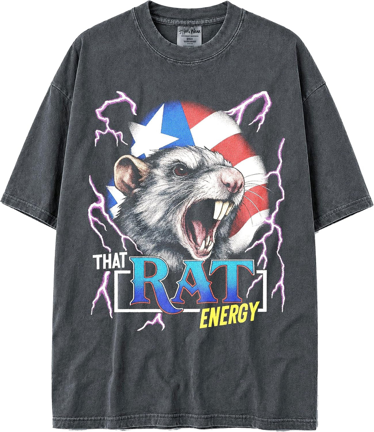Shaka Wear USA MAX-Heavyweight 100% Faded Cotton Thunder Dogs Tshirt for Men & Women 7.5oz - Rat