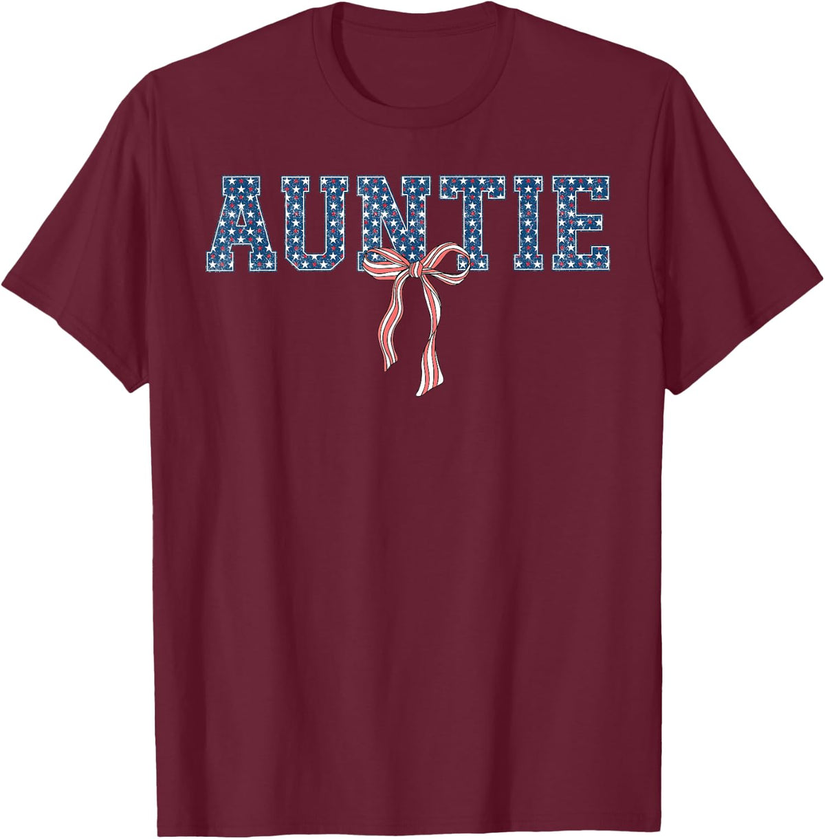 Retro Auntie Coquette Bow Stars Aunt Patriotic 4th of July T-Shirt - Burgundy