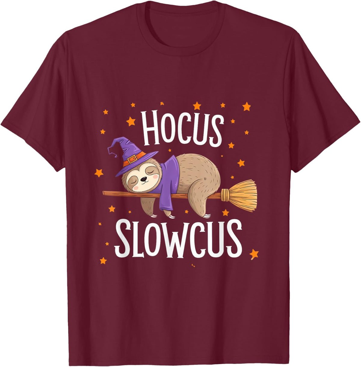 Hocus Slowcus Cute Funny Sloth Halloween 2024 T-Shirt - Burgundy