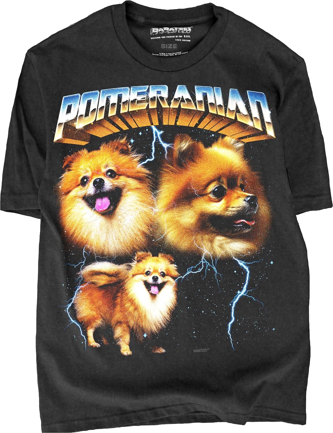 Heavy Metal 80s Animal Black Tshirt - 100% Cotton - for Men & Women - Pomeranian 1