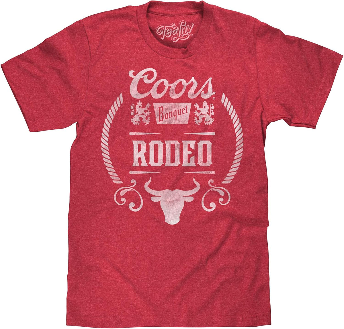 Tee Luv Men's Distressed Coors Banquet Beer Rodeo Bull Shirt - Red Heather