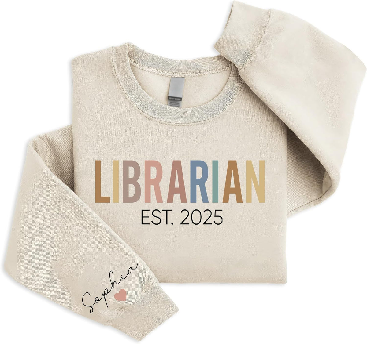 Custom Librarian Sweatshirt with Name on Sleeve, Personalized Library Staff Crewneck Gift for Reading Teacher, School Media