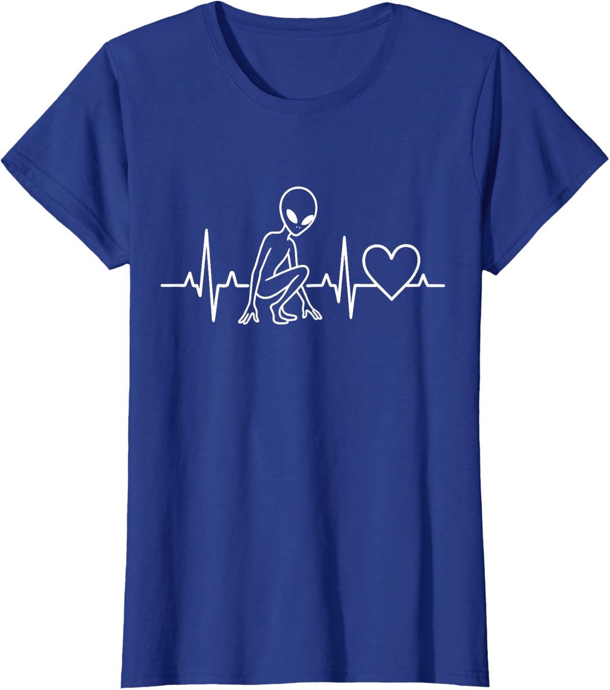 Alien Heartbeat Sci-Fi UFO Pulse Heart EKG T-Shirt - Royal Blue