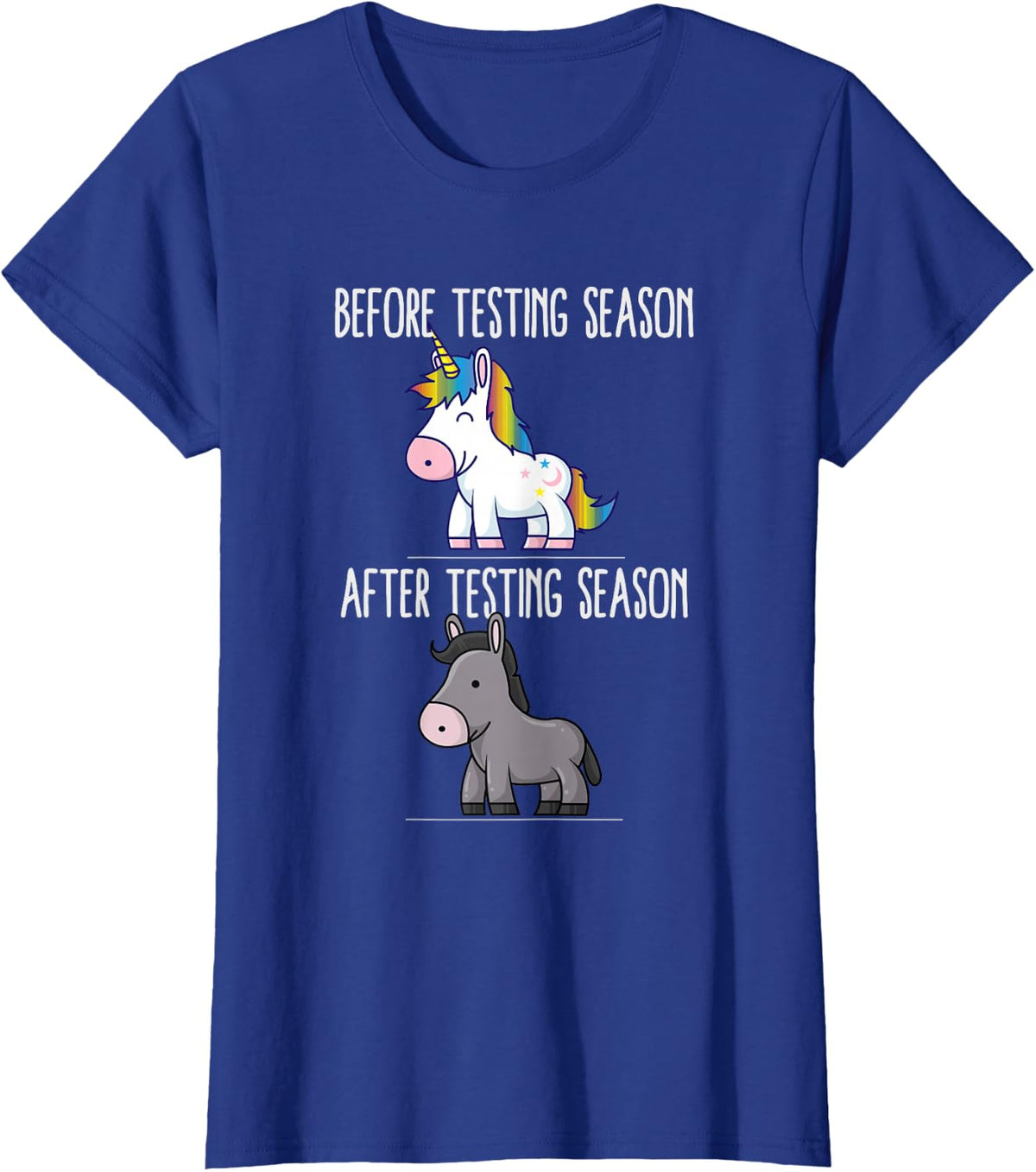 Before After Testing Season Is My Cardio Teacher Unicorn T-Shirt - Royal Blue