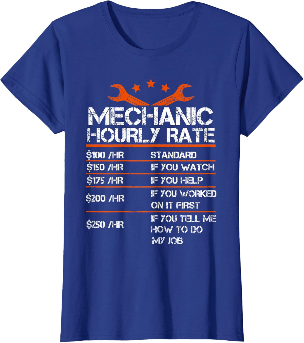 Funny Mechanic Hourly Rate If You Tell Me How To Do My Job T-Shirt - Royal Blue