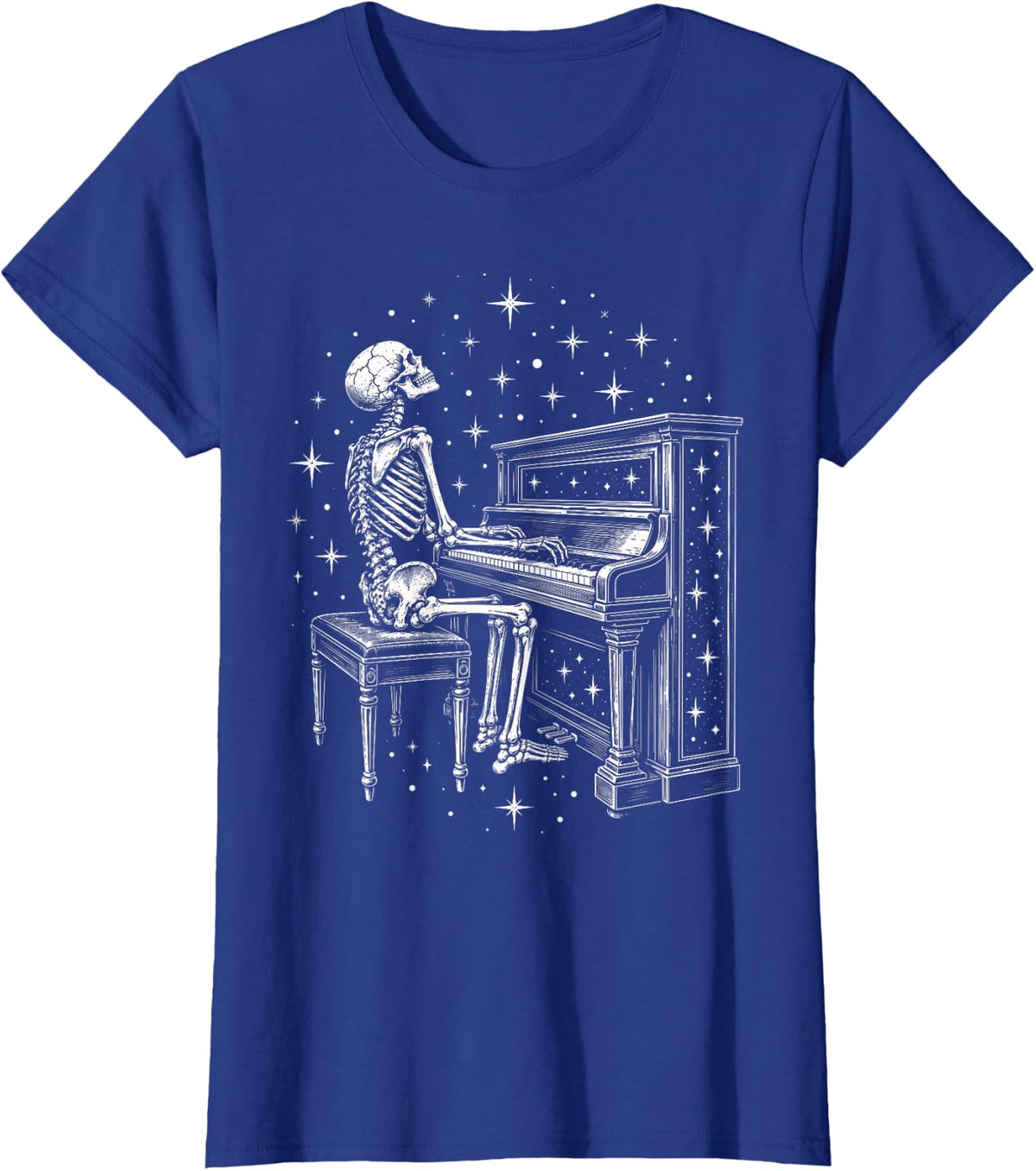 Skeleton Playing Piano Funny Pianist Halloween T-Shirt - Royal Blue