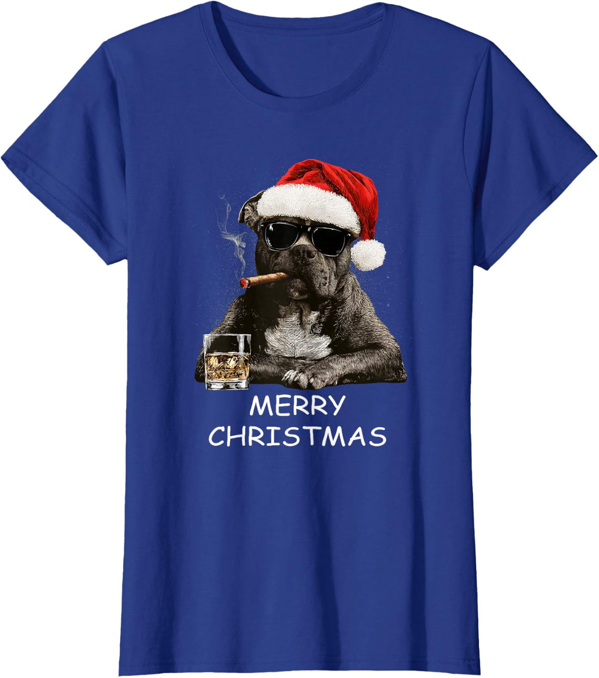 Pitbull Drinking Wine Xmas Owner Dog Lover T-Shirt - Royal Blue
