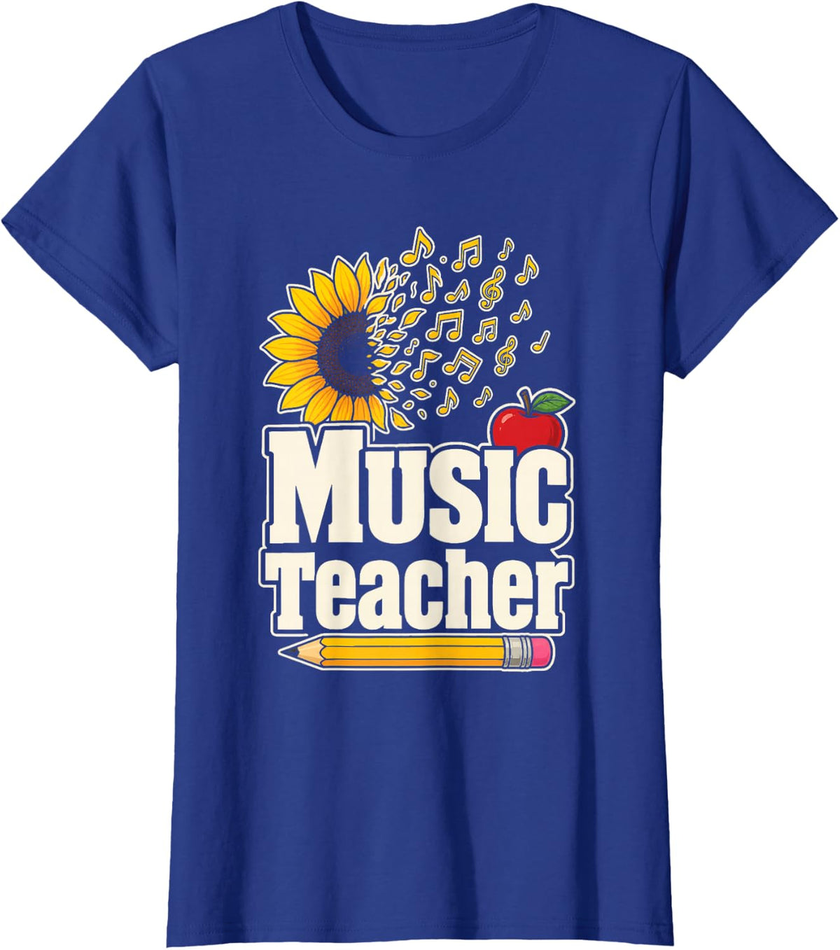Elementary Music Teacher Treble Clef Sunflower Notes T-Shirt - Royal Blue