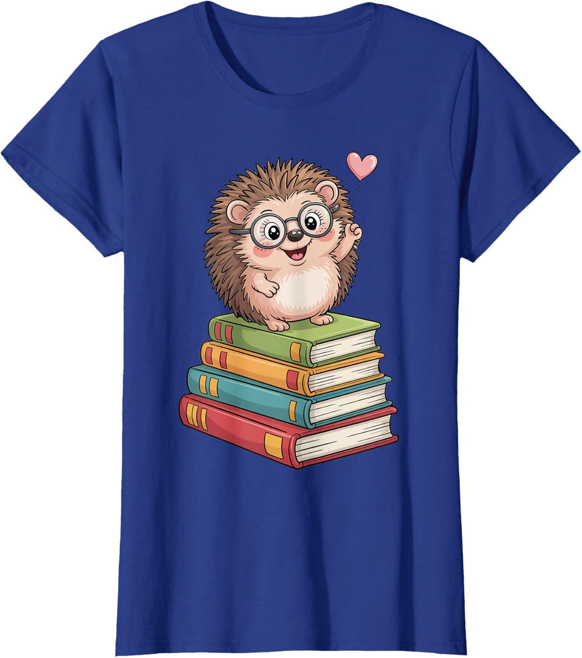Cute Hedgehog Reading Books Animal Lover Reader Bookworm T-Shirt - Royal Blue