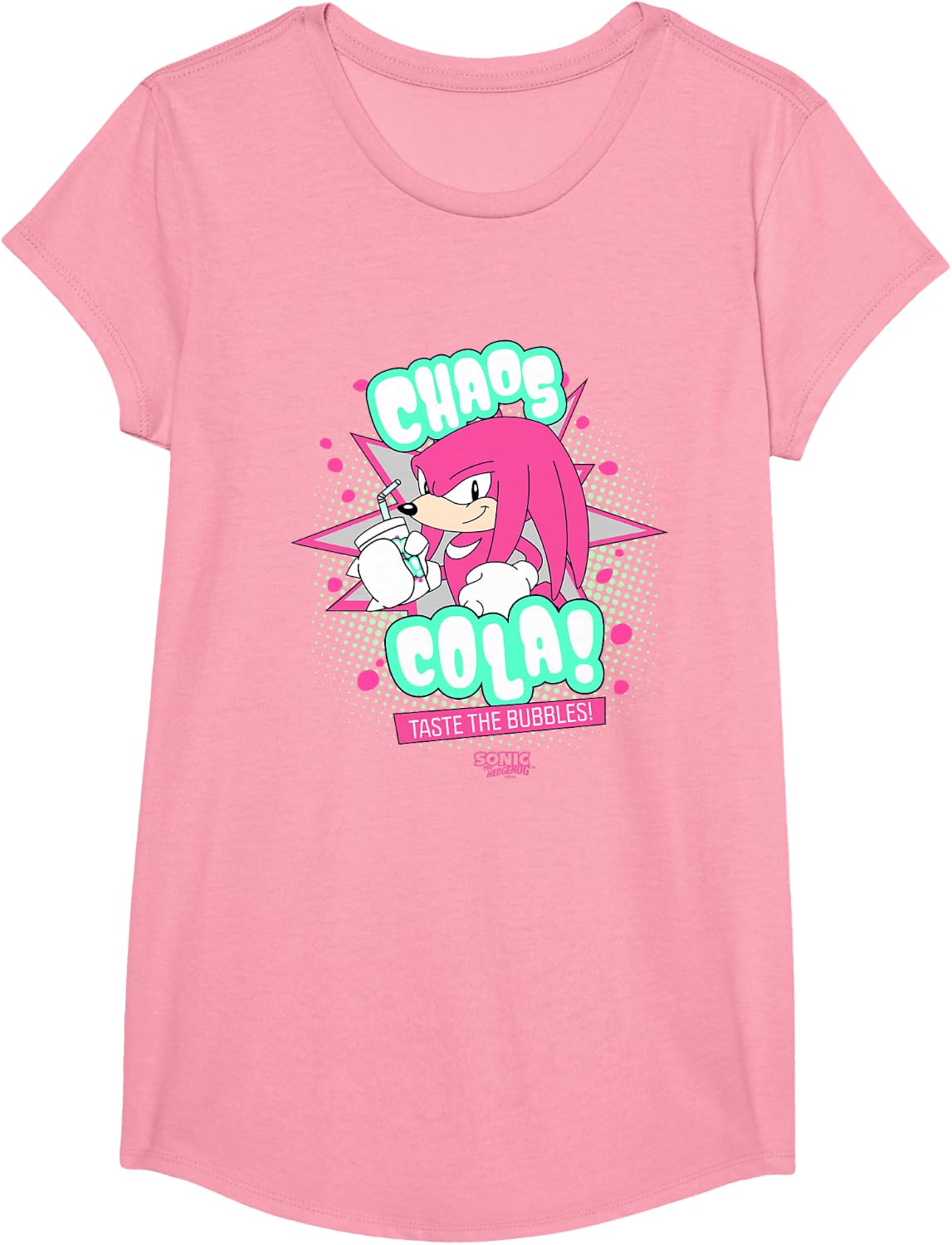 Sonic The Hedgehog Knuckles Chaos Cola Taste The Bubbles T-Shirt - Girls Pink