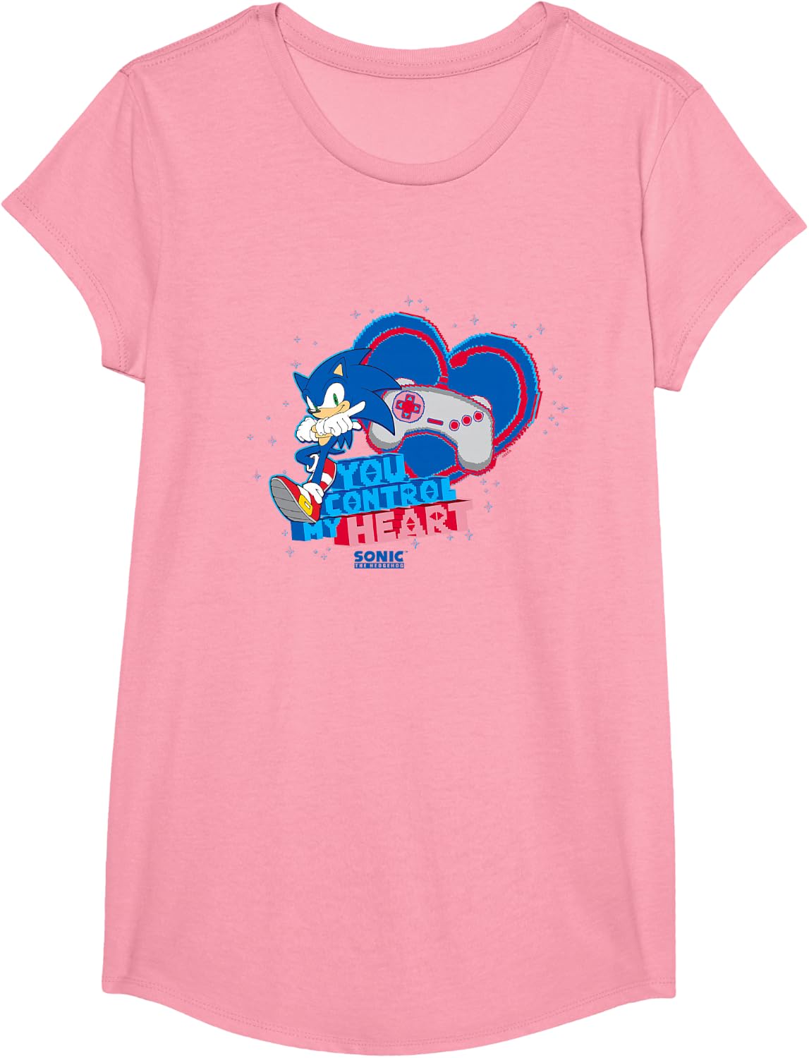 Sonic The Hedgehog Valentine's Day You Control My Heart Logo T-Shirt - Girls Pink