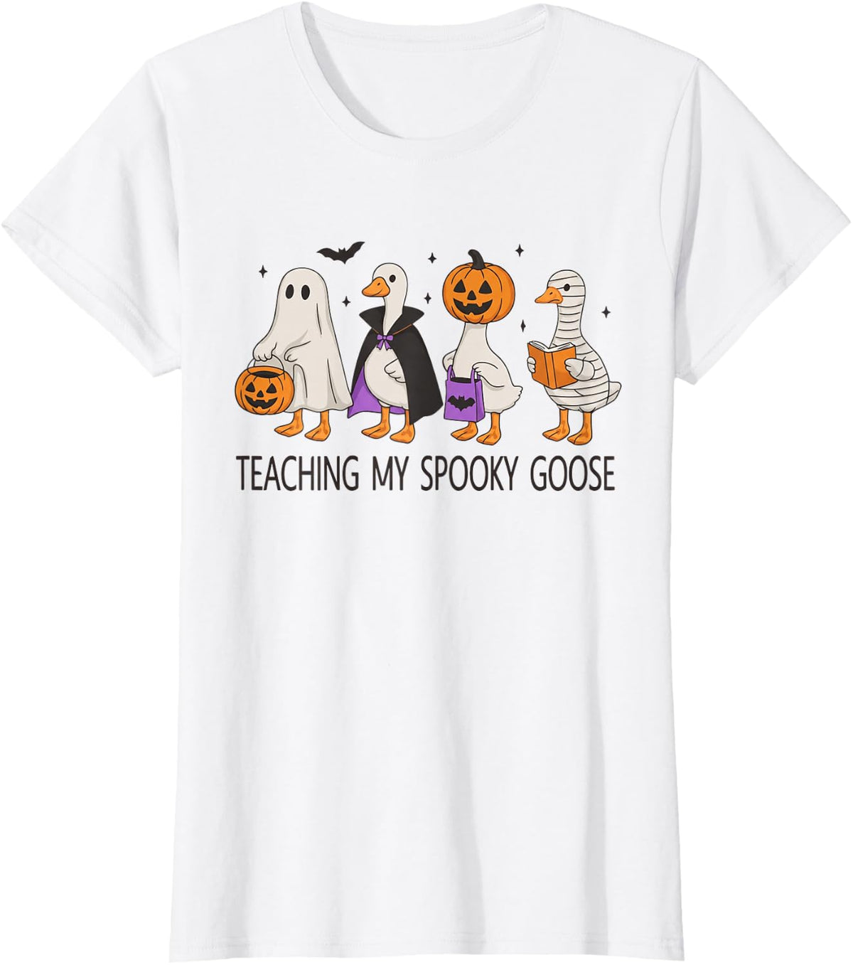 Teaching My Spooky Geese Halloween Teacher Ghost Silly Goose T-Shirt - White