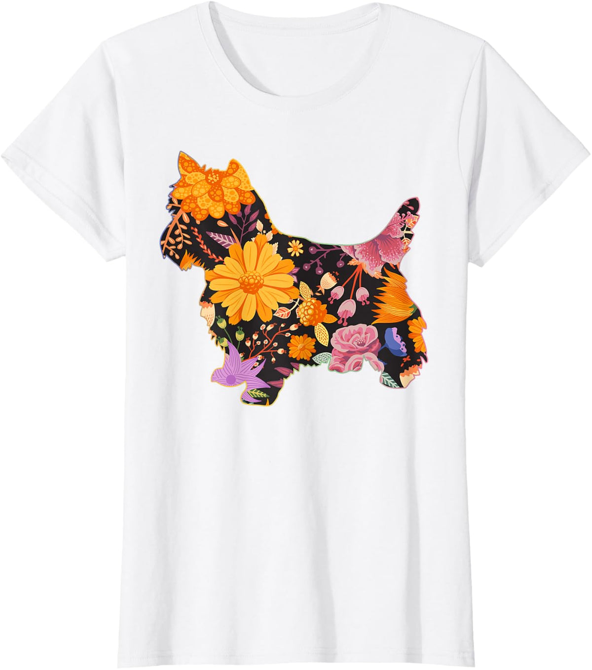 Australian Silky Terrier Floral Flower Vintage Retro T-Shirt - White