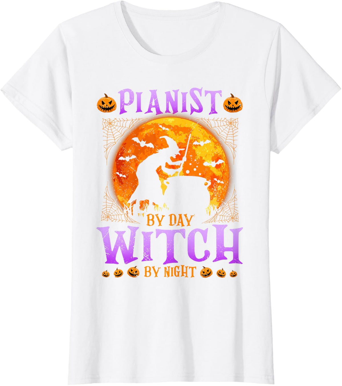Pianist By Day Witch By Night Halloween Costume T-Shirt - White