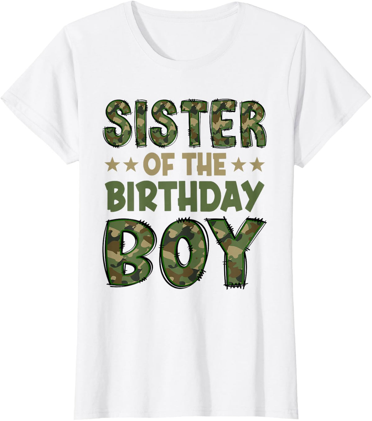 Sister of The Birthday Boy Camo Family Group Matching T-Shirt - White