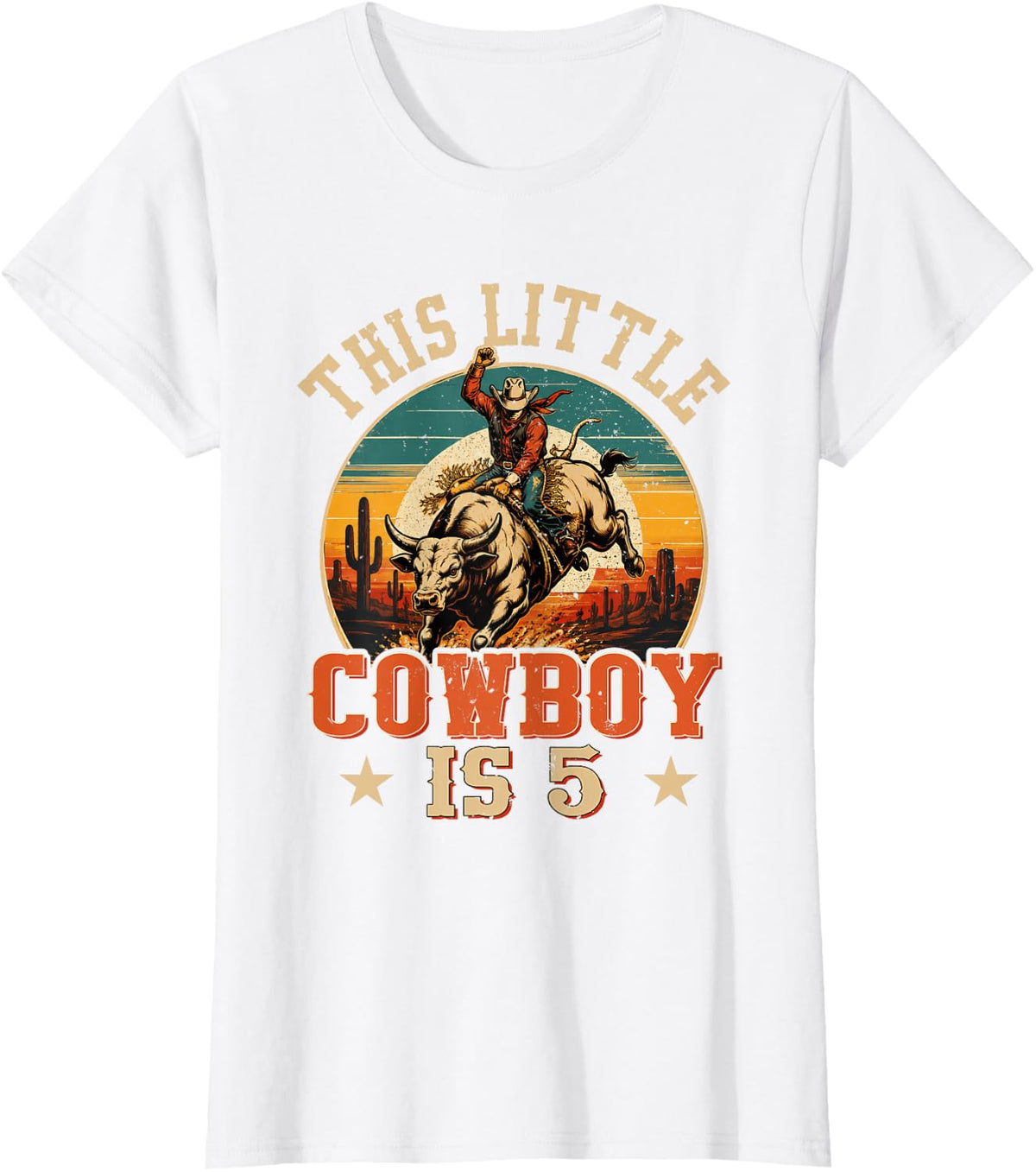 5 Years Old Bull Riding Lover 5th Birthday Cowboy Theme T-Shirt - White