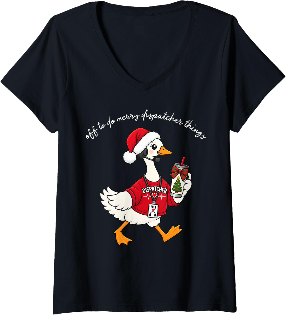 Women's Off to Do Merry 911 Dispatchers Thing Dispatch Team Xmas V-Neck T-Shirt - Black