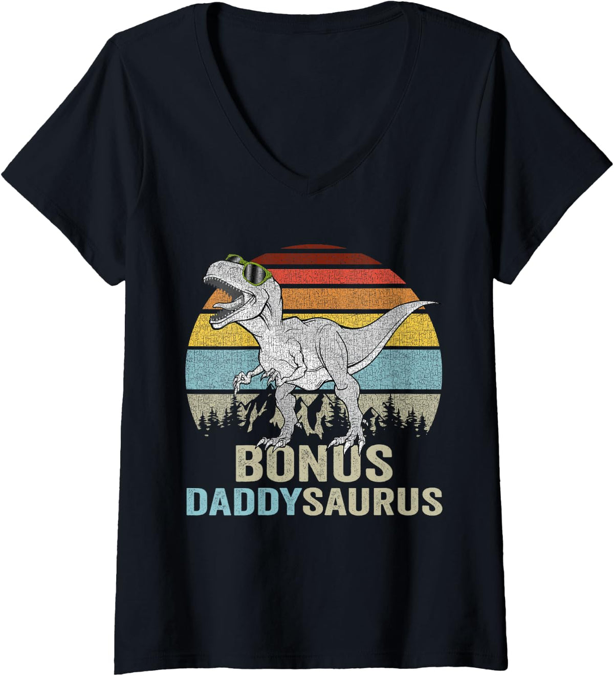 Women's Bonus Daddy Saurus T Rex Daddysaurus Stepdad Gifts V-Neck T-Shirt - Black