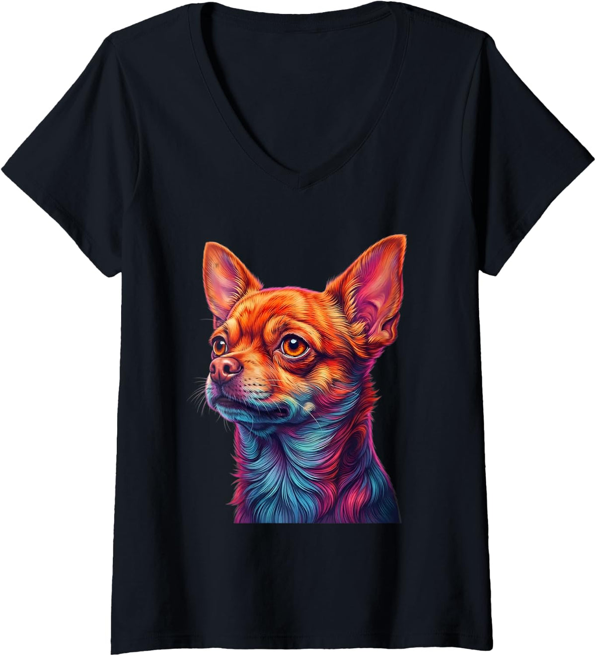 Women's Chihuahua Dog Lover Colorful Canine V-Neck T-Shirt - Black