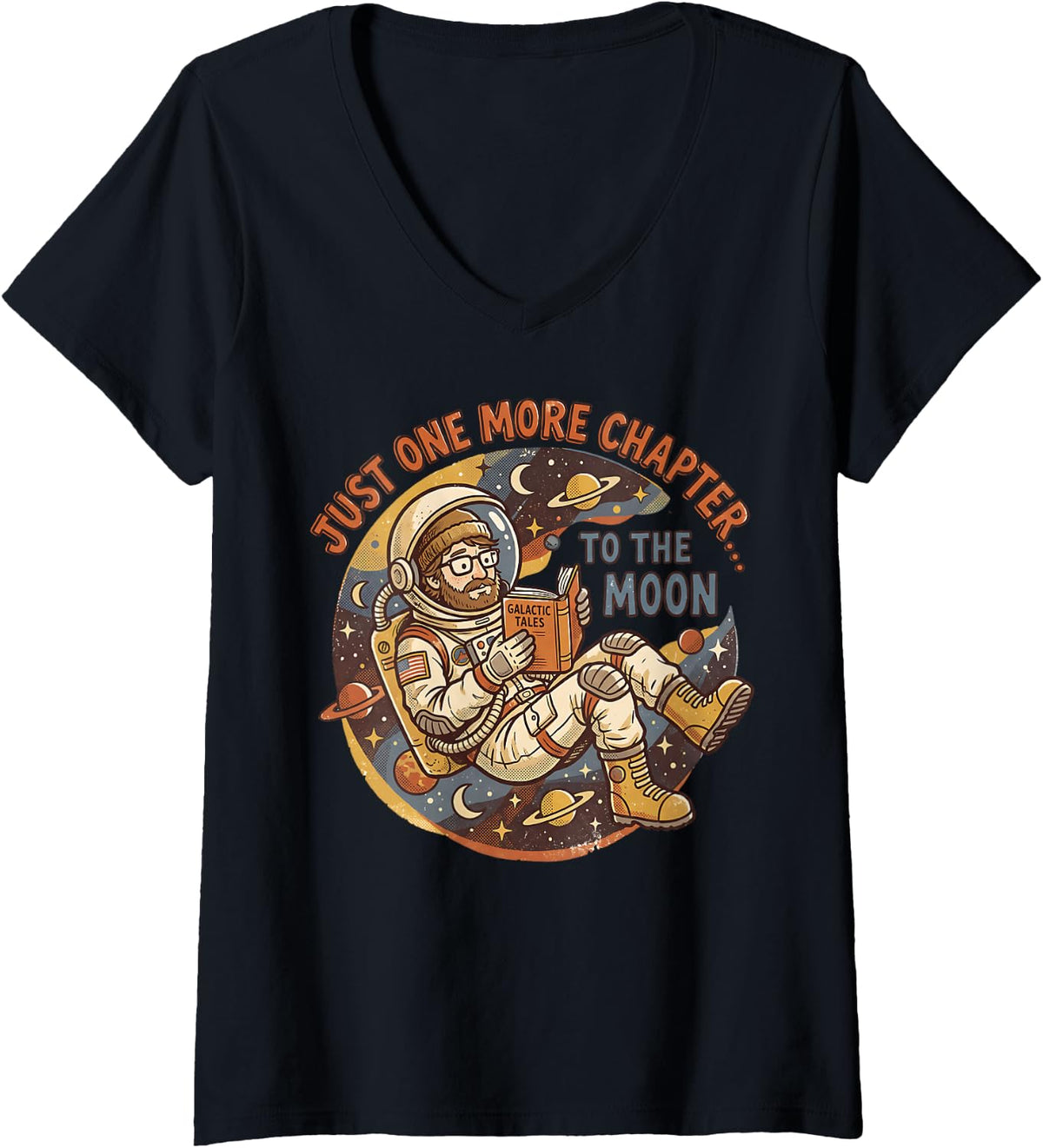 Women's One More Chapter Space Reader Astronaut V-Neck T-Shirt - Black