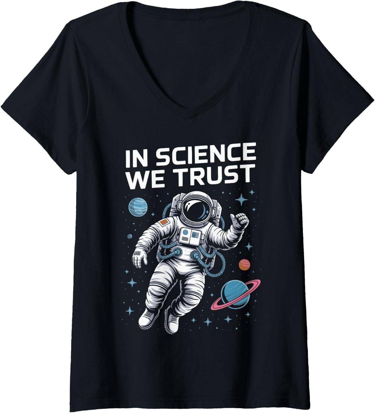 Women's in Science We Trust Atom Symbol Humanist V-Neck T-Shirt - Black