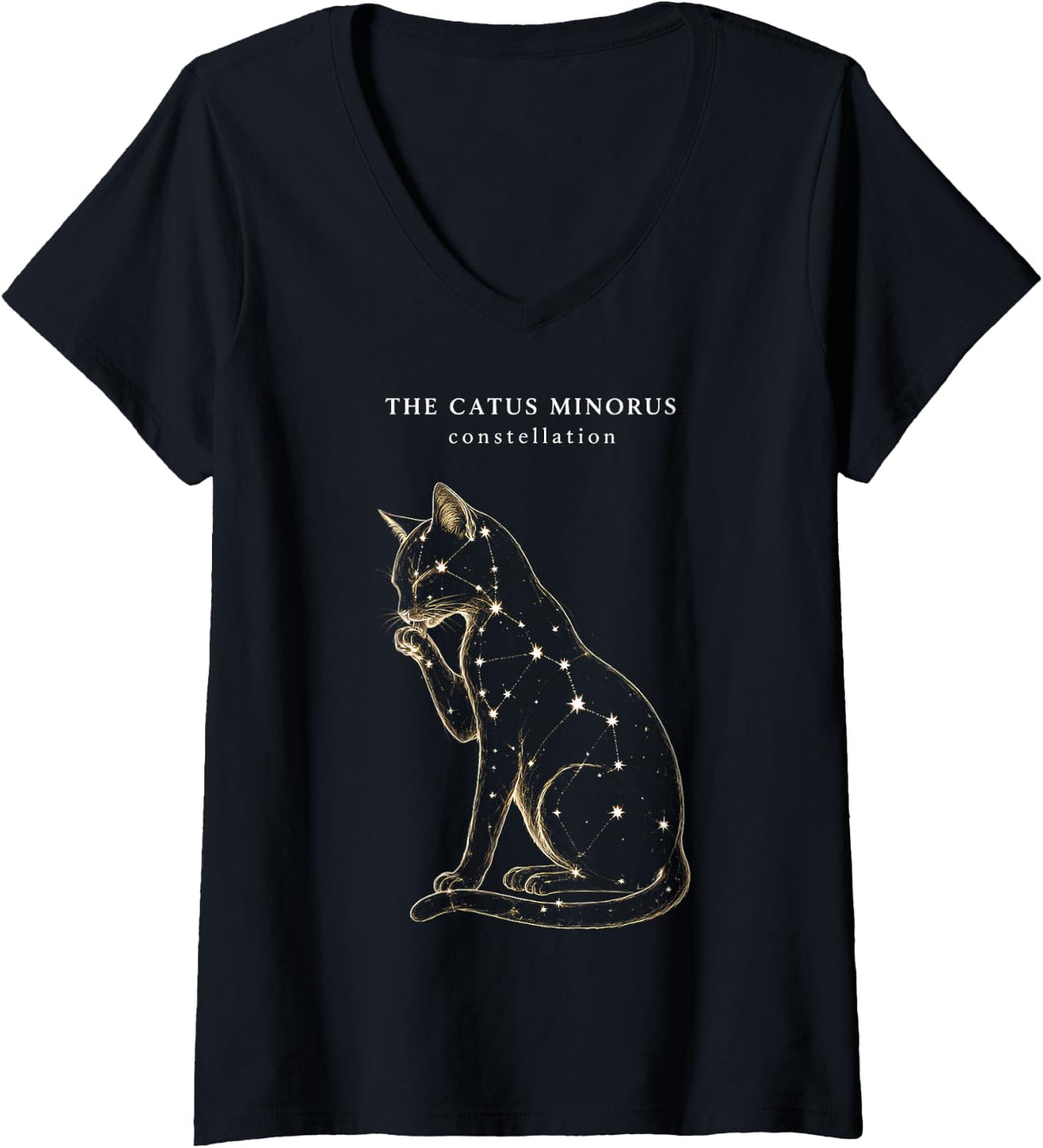 Women's The Catus Minorus Constellation Cat Funny The Catus V-Neck T-Shirt - Black