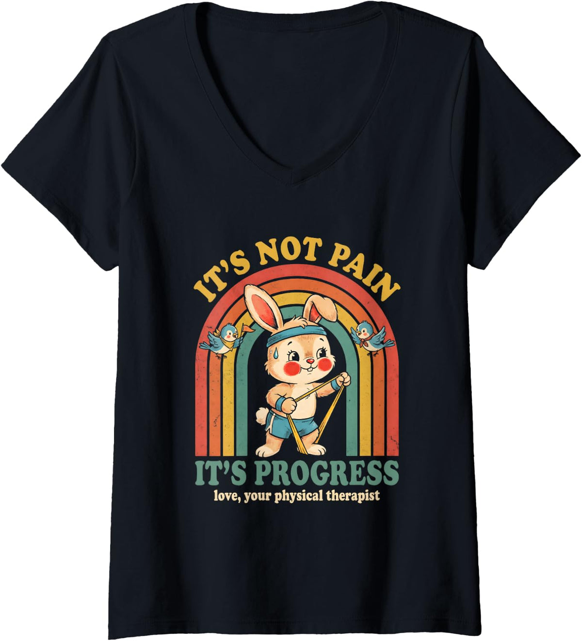 Women's Physical Therapist Bunny Rehab Humor Graduation V-Neck T-Shirt - Black