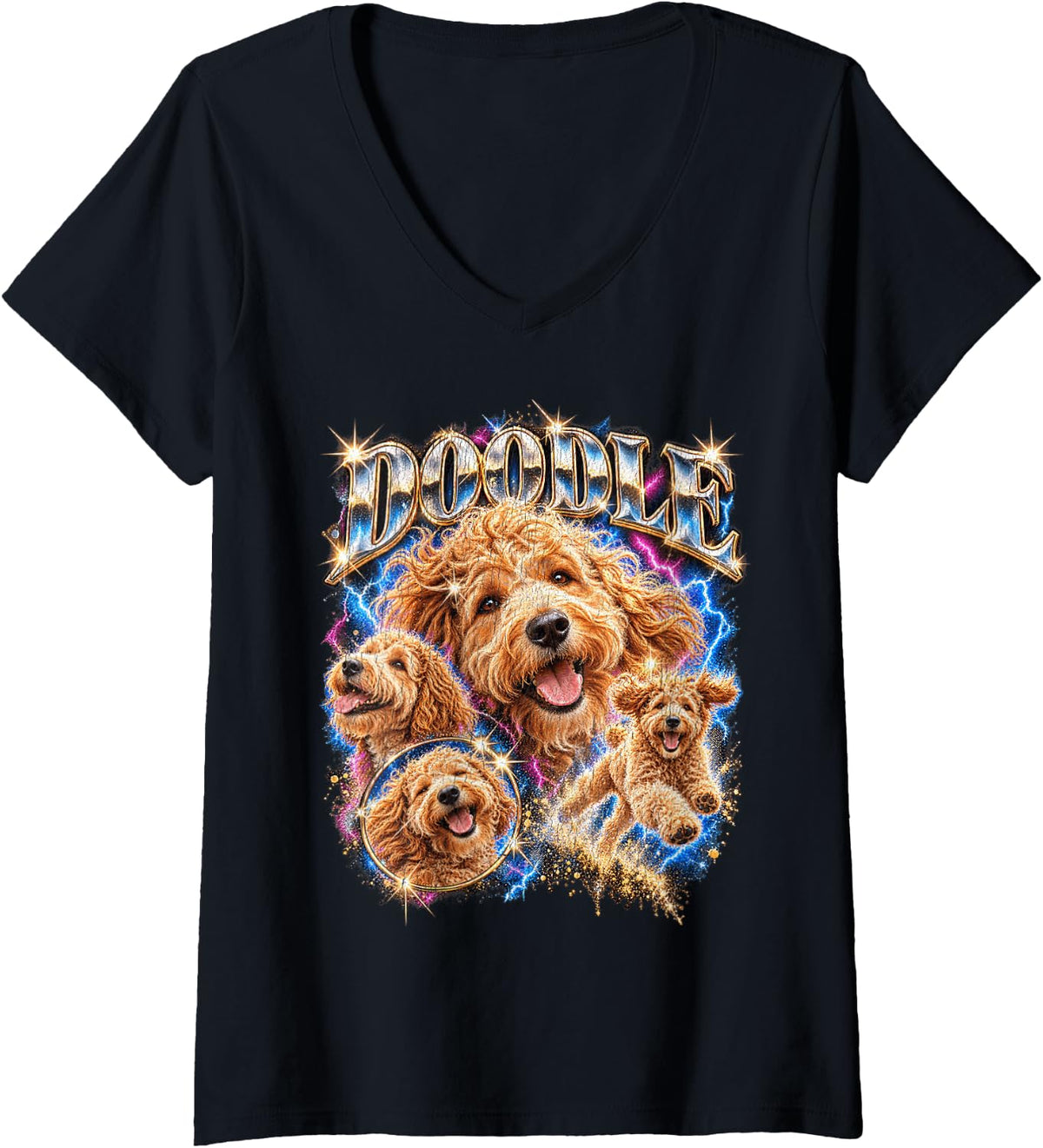 Women's Doodle Dood V-Neck T-Shirt - Black