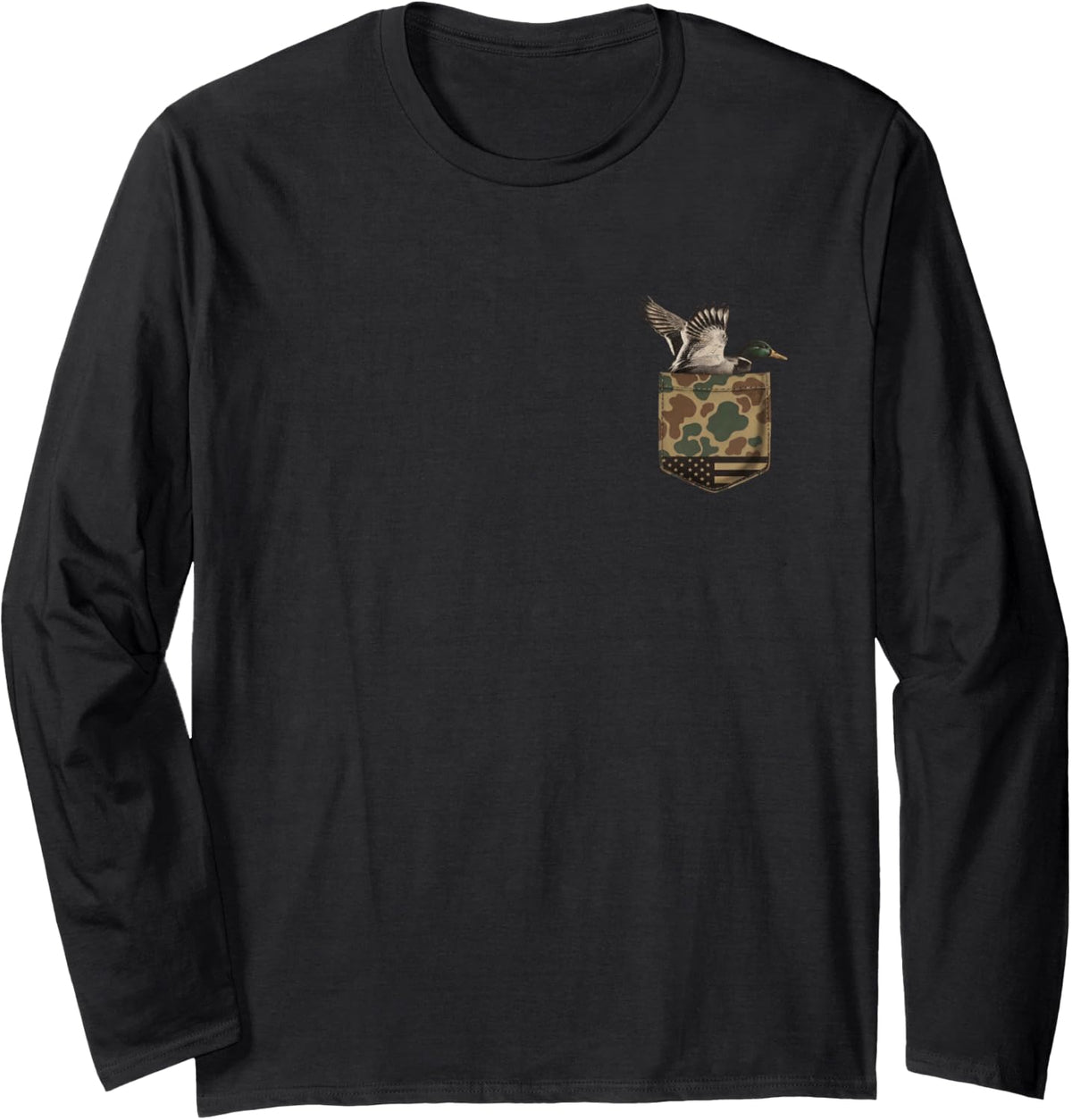 Vintage Duck Hunting Flag Camo Mallard Southern Waterfowl Long Sleeve T-Shirt - Adult Unisex Black