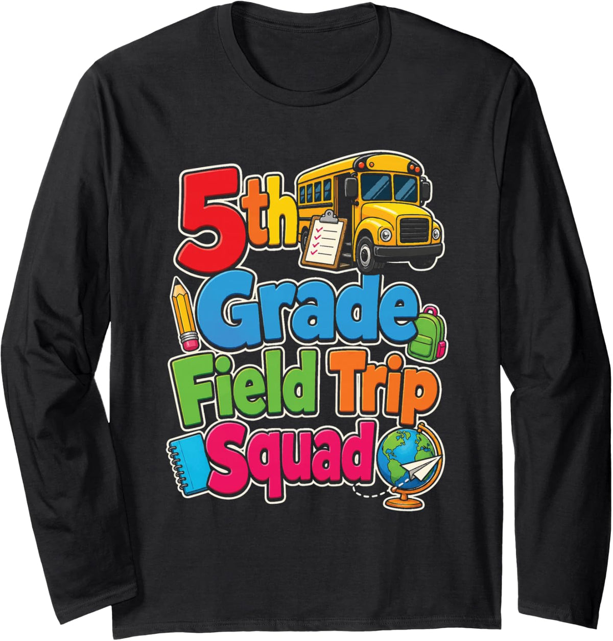 5th Grade Field Trip Squad Matching School Bus Crew Long Sleeve T-Shirt - Adult Unisex Black