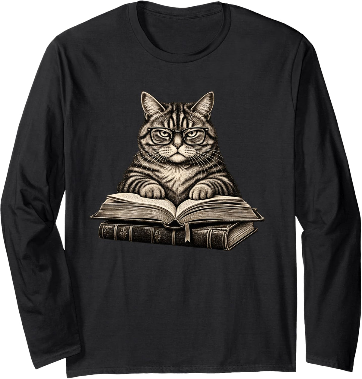 Funny Librarian Cat Reader Designs Long Sleeve T-Shirt - Adult Unisex Black