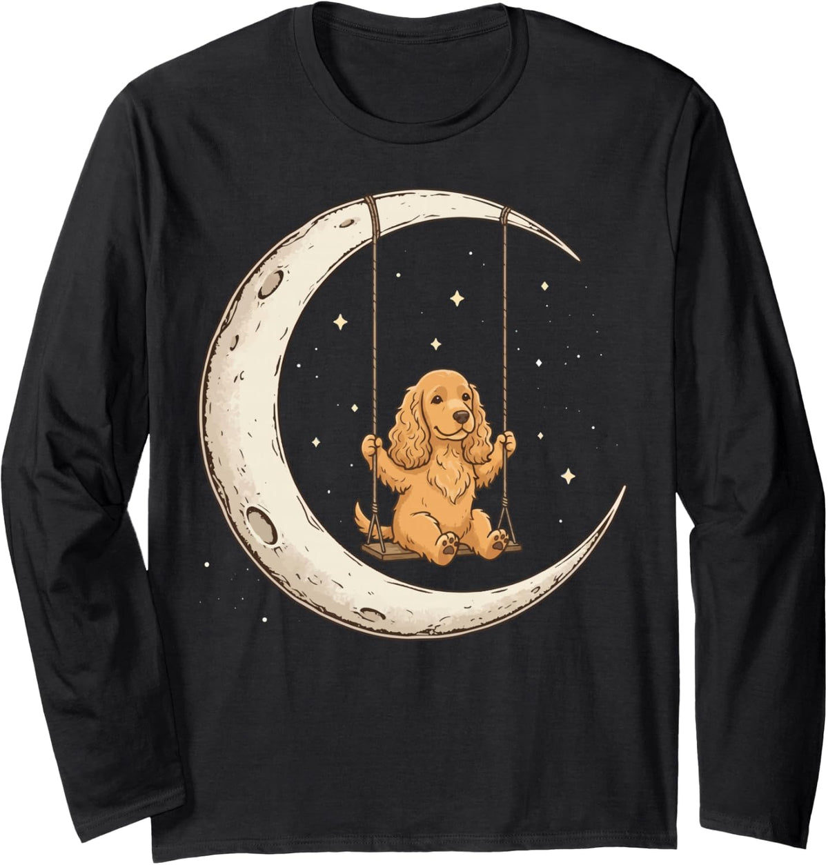 Cocker Spaniel Moon Swing Long Sleeve T-Shirt - Adult Unisex Black
