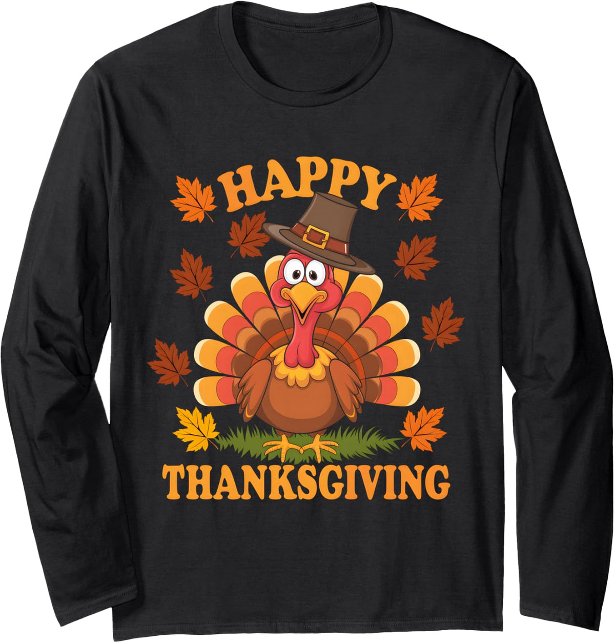 Happy Thanksgiving Funny Turkey Family Dinner Thanksgiving Long Sleeve T-Shirt - Adult Unisex Black