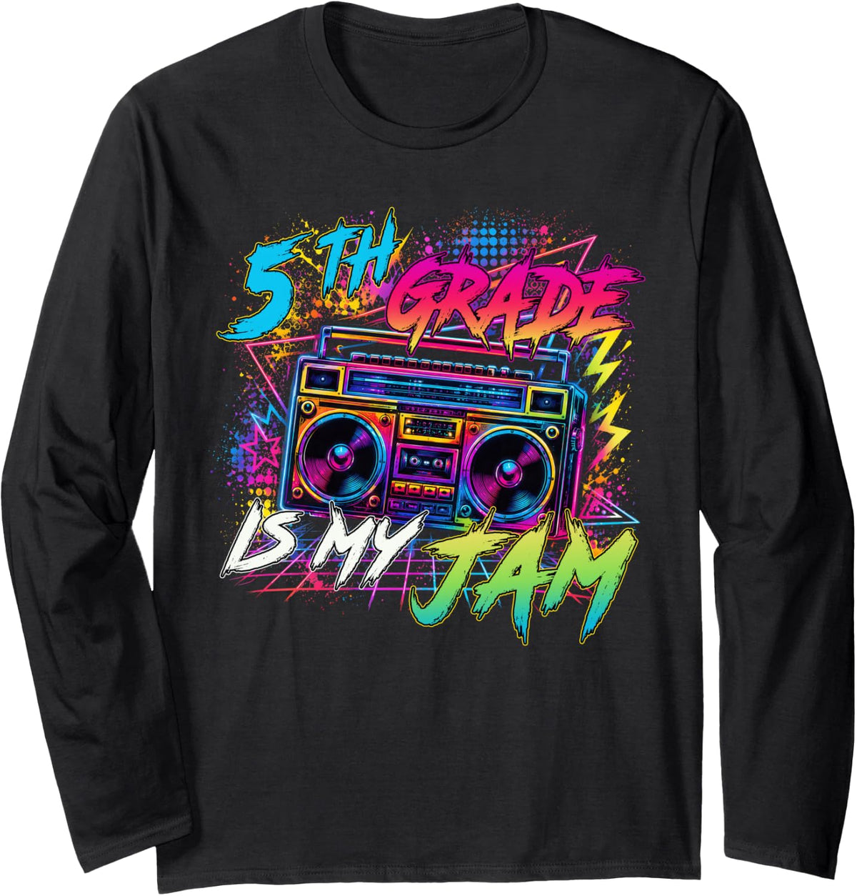 Fifth Grade is My Jam Retro Back to School Teacher Student Long Sleeve T-Shirt - Adult Unisex Black