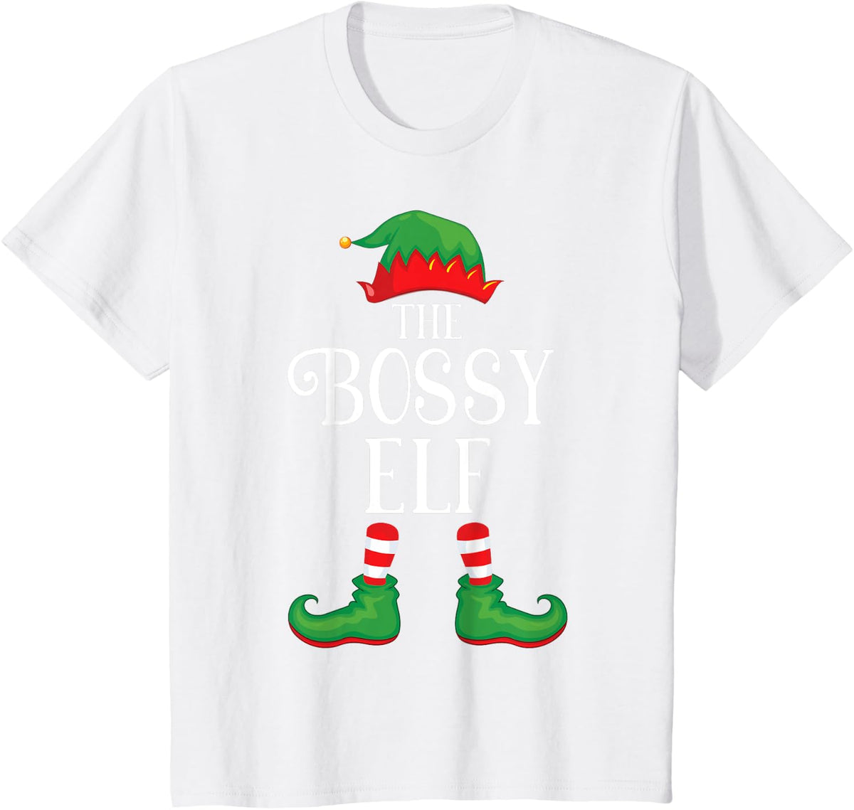 Bossy Elf Matching Group Xmas Funny Family Christmas T-Shirt - White