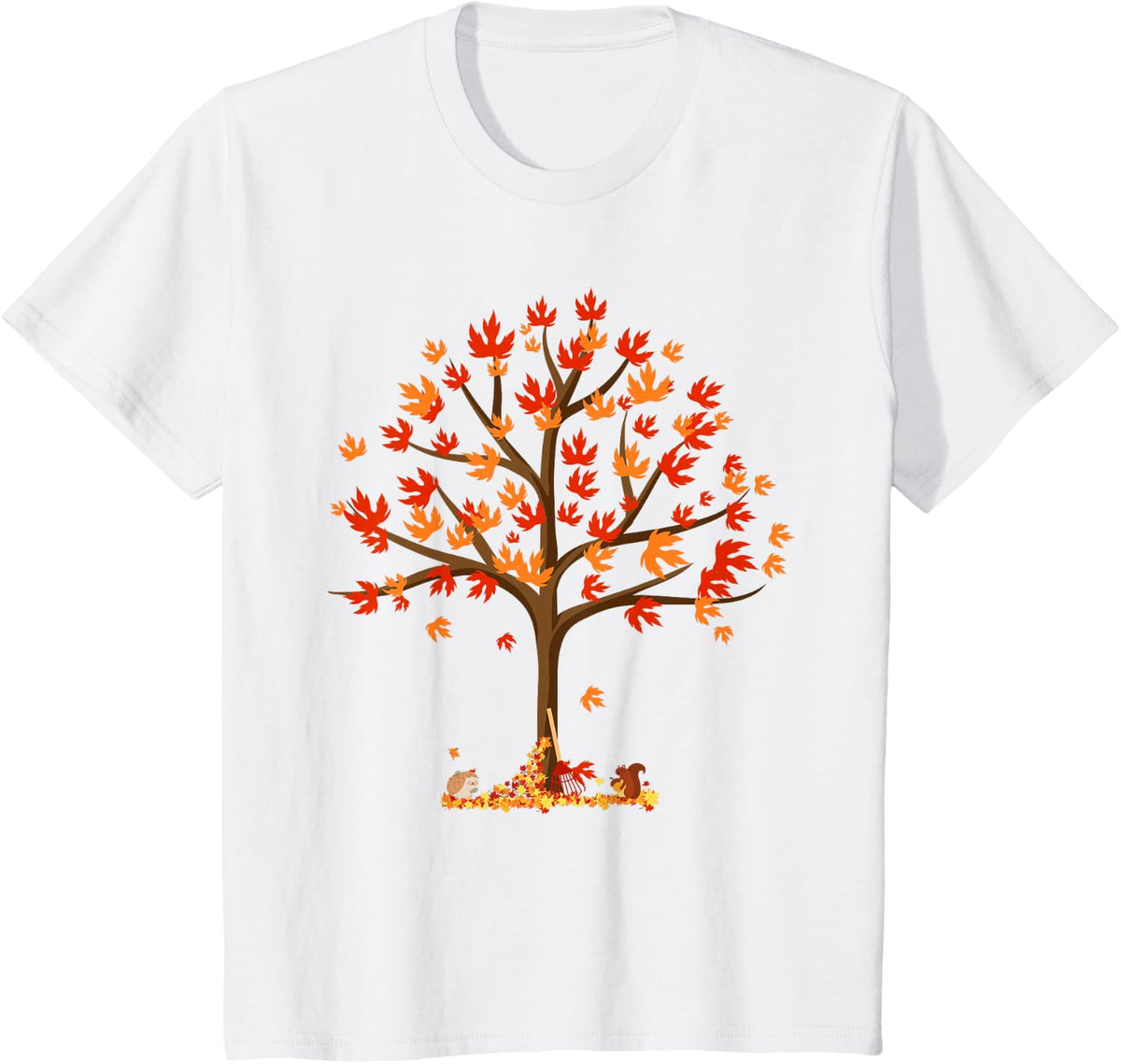 Autumn Fall Leaves Tree Forest Creatures Tees T Shirts for Men Women Kids - White