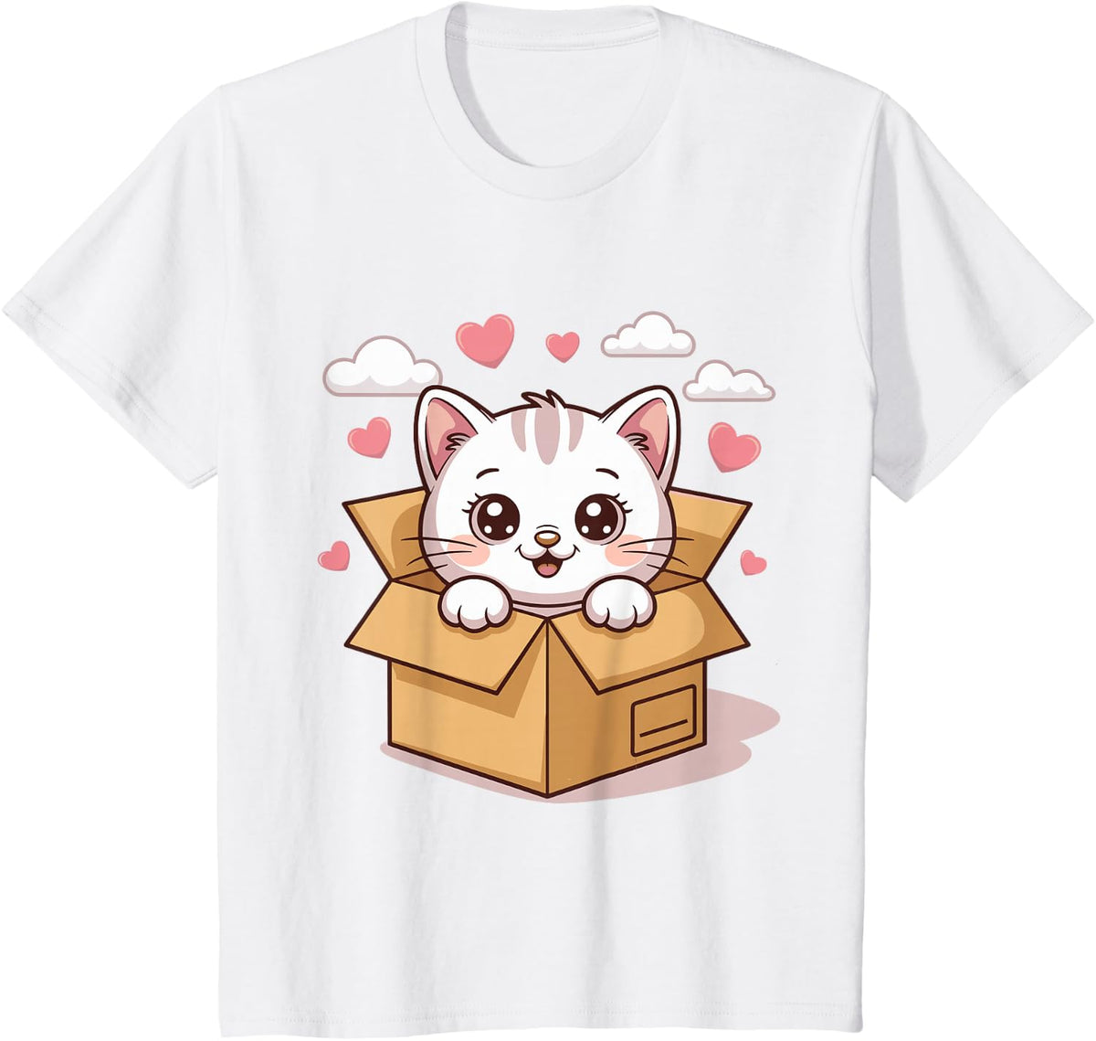 Kawaii Pastel Cat Box Cute White Kitty Aesthetic Animal T-Shirt - White