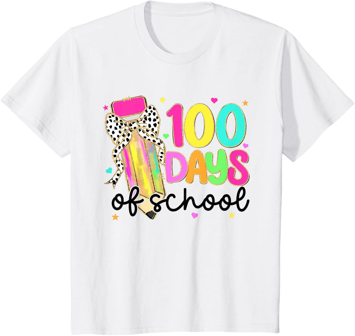 100 Days of School Shirt Girls Coquette Bow 100th Day Tee T-Shirt Teacher Kids - White