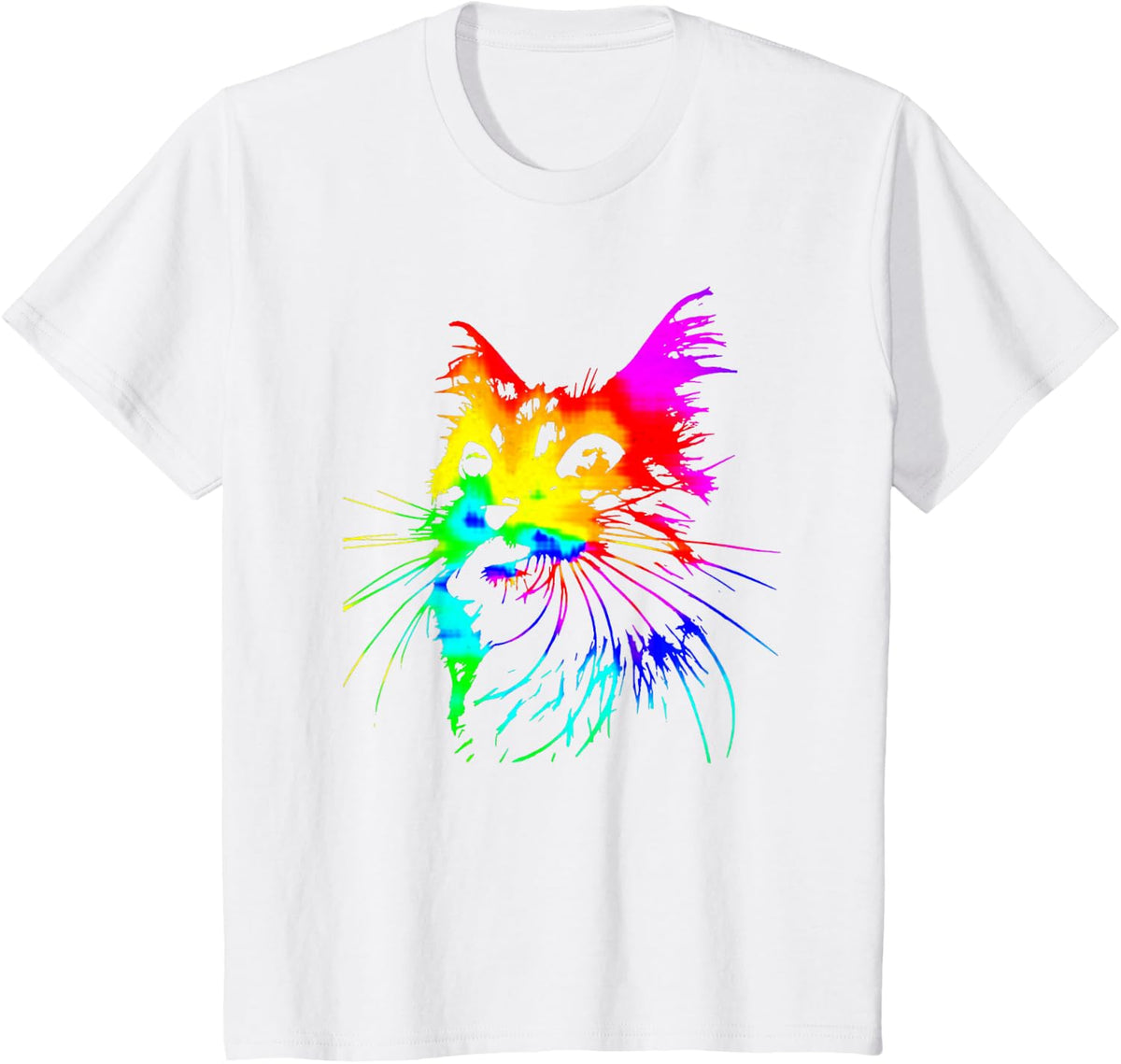 Rainbow Tie Dye Kitten Watercolor Adorable Cat Lover Art T-Shirt - White