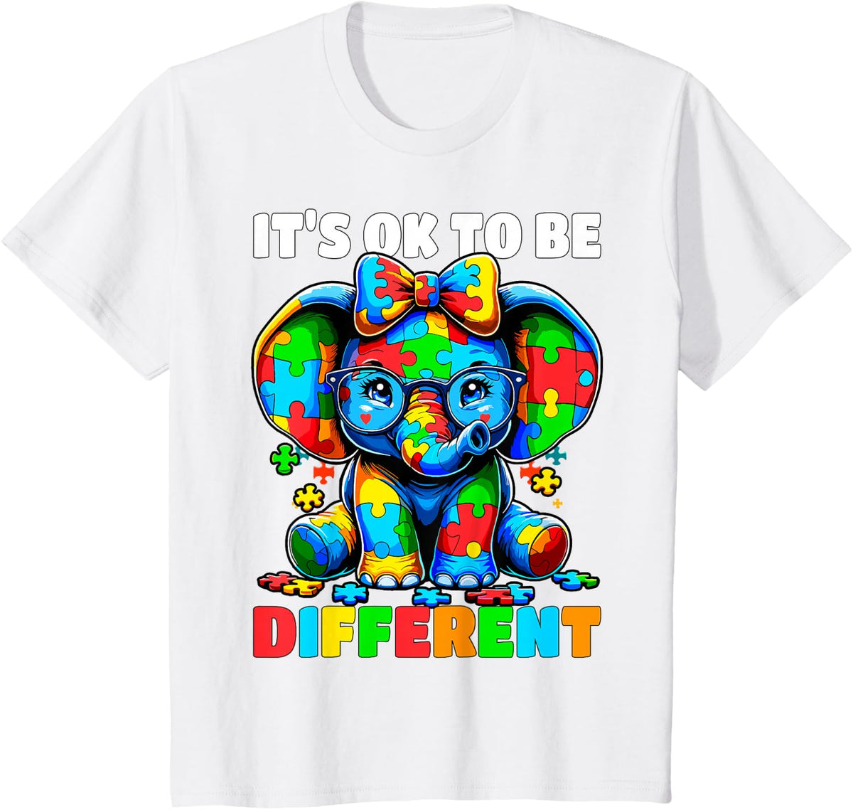 Autism Awareness It's ok to be Different Elephant T-Shirt - White